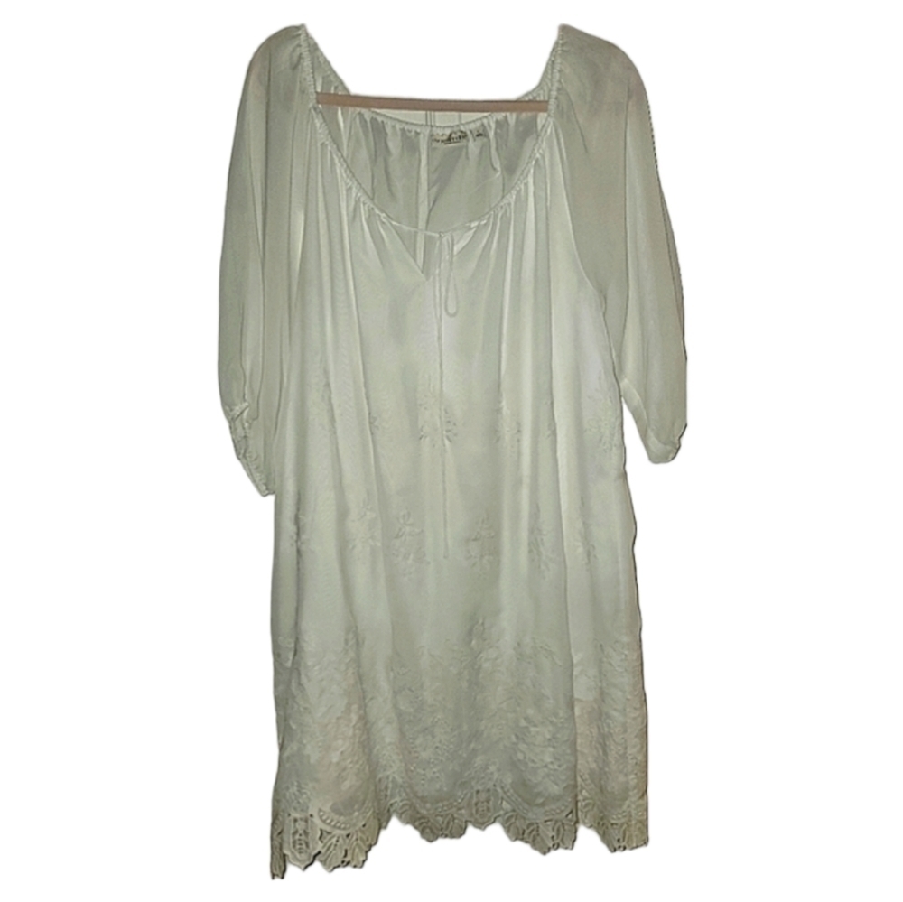 Eva Mendes Dress Solid White Lace Lined 3/4 Sleeve, Size L